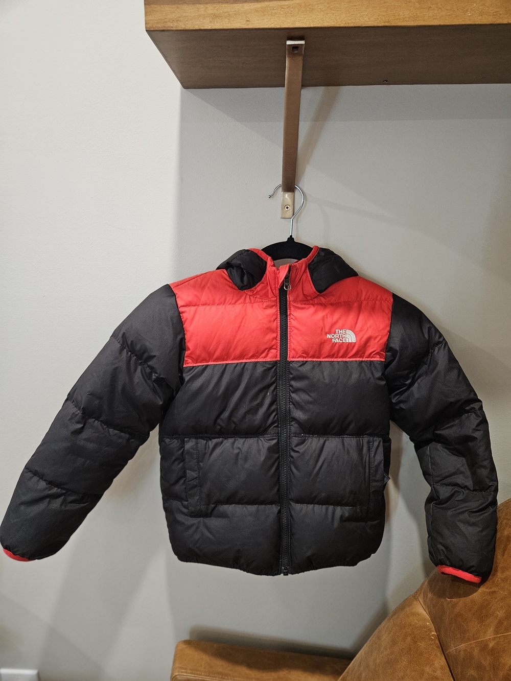 Kids' North Face Moondoggy Puffer Coat. Black/Red. Reversible.